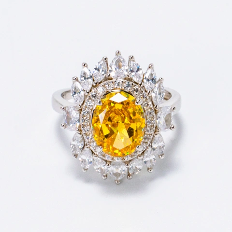 2 Carat Yellow Cubic Zirconia Platinum Plated Sterling Silver Adjustable Flame Ring